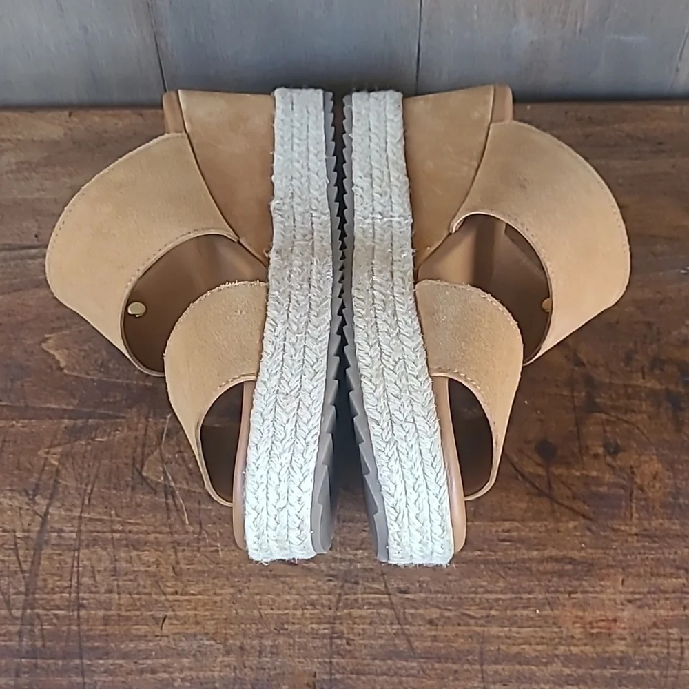 EUC Joie Sandals Women's sz 9 Two Band Suede Espadrille Wedge Slip On Sandal
